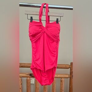Merona Hot Pink Halter One-Piece Swimsuit | Size Large